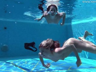 Jessica and Lindsay swim naked in the pool