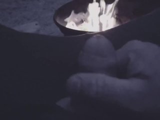 I saw him stroking his cock alone by the campfire, so I came to him with my mouth to help him Cum