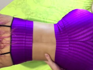 Dry humping in shiny leggings make him cum in underwer