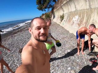 4 cocky guys cum all holes of bitches on the beach