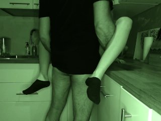 The neighbor's husband is asleep and we fuck quickly in the kitchen BLACK SOCKS, NIGHT VISION