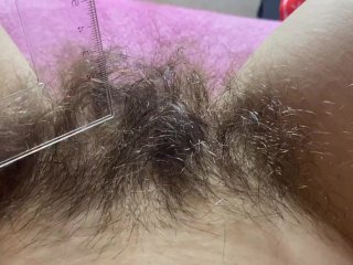 hUGE HAIRY BUSH MEASUREMENT LONG PUSSY HAIR CLOSEUP