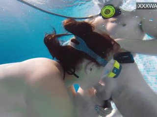 Super hot underwater girls stripping and masturbating