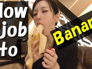 English-subbed  BLOWJOB TO BANANA to put the condom on♥ Japanese amateur handjob.