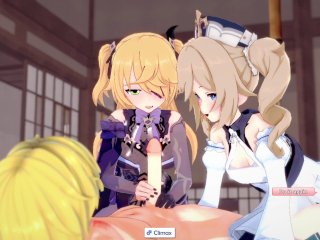 ANIME/HENTAI Genshin Impact Fischl & Barbara Threesome with blonde guy