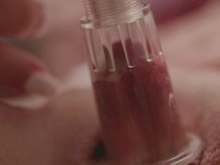 Pumping and edging my big clit to orgasm