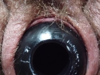 POV tight pussy pushing out massive toy spreading pussy wide open with extra loud moaning