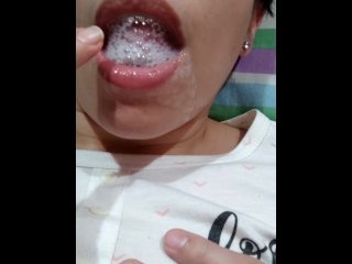 Quickie! After blowjob cumplay and swallow! (no explicit sex)