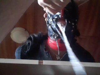 Hogtied in pantyhose and high heels, rough deeptrhroat and huge load of cum in her mouth