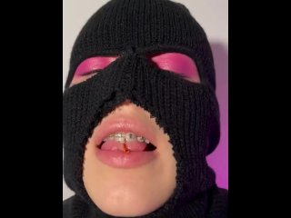 Giantess with braces playIng with her tiny boyfriend