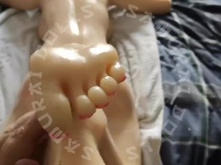 Body massage and footjob of the beautiful Sex Doll Zowie
