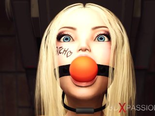 A sexy cuffed young blonde gets fucked hard by a hardcore muscular woman with a strapon