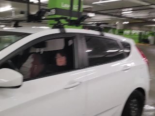 Woman caught  in car  masturbating wet pussy with dildo in  public parking lot