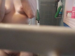Little titty blonde smoking in shower
