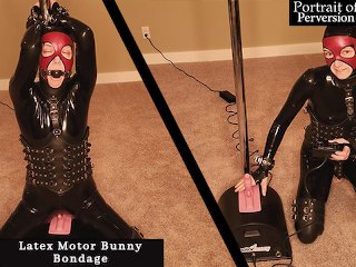 The Latex Motor Bunny - Sexy rubber dressed girl rides a Sybian then is made to cum in bondage on it