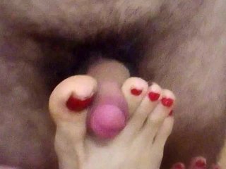 Fucking sexy teen gamer feet FJ/toejob. Perfect red polished ignoring feet PT.2