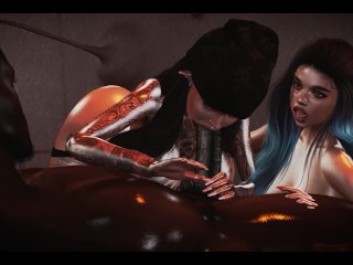 Hot Step Sisters Blacked - Sucking and Fucking Monster BBC (strapon threesome) - Second Life