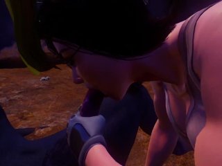 Furry werewolf sucking girl in flight goggles pov blowjob