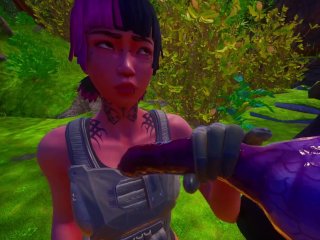 Slim Asian and Furry werewolf blowjob in the forest