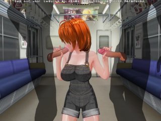 3D HENTAI Red-haired girlfriend in the subway agreed to give us a blowjob with a friend