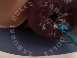 crossdresser sexdoll pregnant William has huge prolapse in his ass!