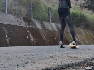 野外 女装 ハイヒール 調教 オナニー 美脚 奴隷 SM