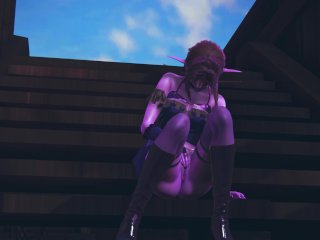 Purple elf masturbates her pussy on the deck of a ship