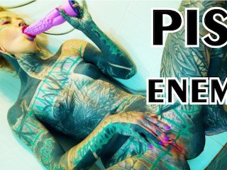 Heavily TATTOO model ANAL masturbation in shower - clean asshole, enema fetish, anal gape, PISS