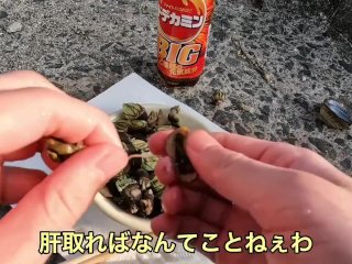 海の珍味　カメノテをおつまみにして食べる