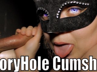 Blue eyed girl sucks a small cock at Gloryhole