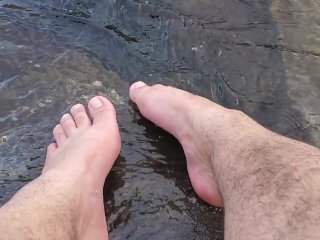 Big Feet And Hairy Legs Splashing At The Beach