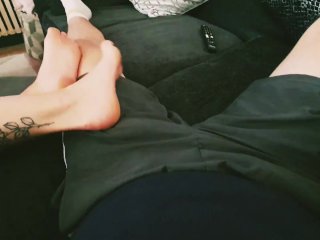 Step Sis Plays With My Cock "Foot-Job" We Almsot Got Caught