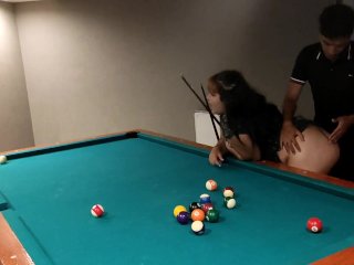 I take my student to play pool and I fuck her on top of the table for a horny slut