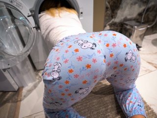step sister gets fucked while is stuck inside of washing machine - creampie