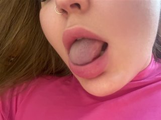 Lips fetish and slow blowjob close up
