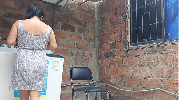 My slutty neighbor in the yard showing her pussy - under her dress