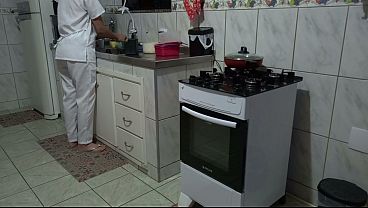Maid had her ass used while washing dishes.