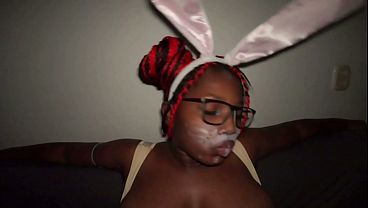 Kinky Easter Bad Bunny Spits on Big Tits The Ebony Nerd Girl Sucks Cock Deepthroat Shakes Her Huge Pierced Black Boobs - Jhodez1