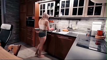 My stepsister couldn't hold back and wanted to fuck in the kitchen.