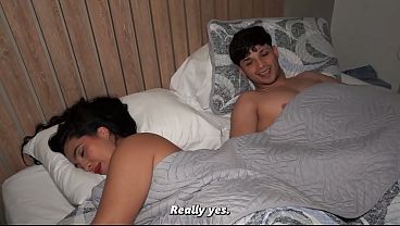 MILF stepmom and stepson have amazing sex sharing the same bed