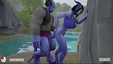 A draenei girl was fucked in the ass by different strangers' cocks