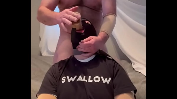 Faggot gagging on alpha's cock and throatpie