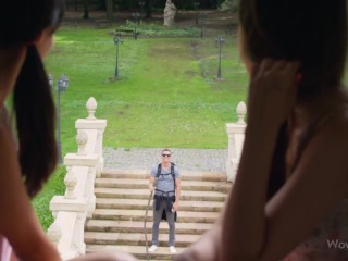 WOWGIRLS Shrima Malati and Elle Rose invite a stranger to their home and fuck him passionately