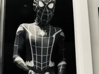 Dark Spider-Man rubs his big white dick after Gwen Stacy leaves