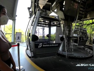 Shy big breasted PAWG TEEN Diana Rius sucks two cocks in Barcelona cable cars