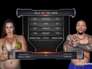 Nude Wrestling As Bella Rossi Fights Eddie Jaye And Takes Her Prize Riding A BBC