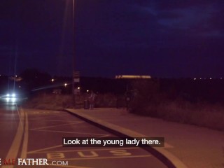 Dick in a box and rough big dick anal for girl who missed the last bus home