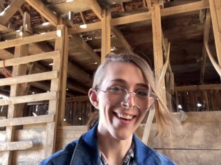 Cute tgirl fucks herself in the family barn