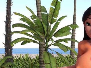 Lilo and Stitch - Nani Anal riding Huge Bad Dragon Dildo up her ass on Tropical Island