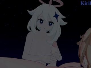 Paimon and Aether have intense sex in a meadow. - Genshin Impact Hentai